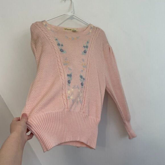 VINTAGE VTG ALBEE Light Baby Pink Pastel Embroidered Cottagecore Grandma Sweater - Picture 10 of 16